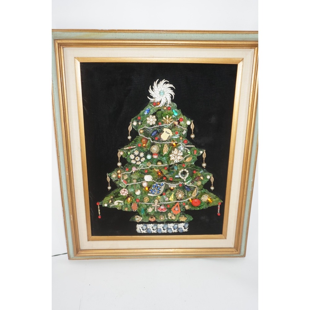 Vintage Framed Jewelry Tree Light Up Christmas Dodgers Large 21.5x26